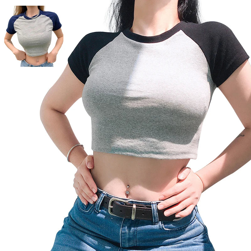 Women's Casual Spandex/Polyester Knitted T-Shirt O-Neck Fitted Top Button Summer Solid Color Custom Logo Print Private Label
