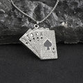 Fashion Stainless Steel Chain Full Crystal Straight Flush Lucky Spades Men Hip Hop Playing Card Poker Pendant Necklace Jewelry