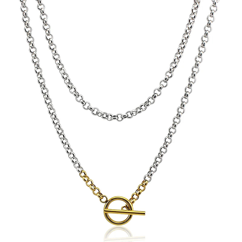 Stainless Steel Plated Sterling Gold Silver Chain Two-layer Jewelry Necklace Cooper Necklaces for Women