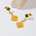 New Women Gold Plated Jewelry Anti Tarnish Stainless Steel 18k Pvd Gold Plated Square Zircon Pendant Earrings