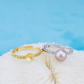 R010917 DIY 6-8mm Natural Freshwater Pearl Ring Accessory 925 Sterling Silver Adjustable Size Engagement Jewelry Ring for Women