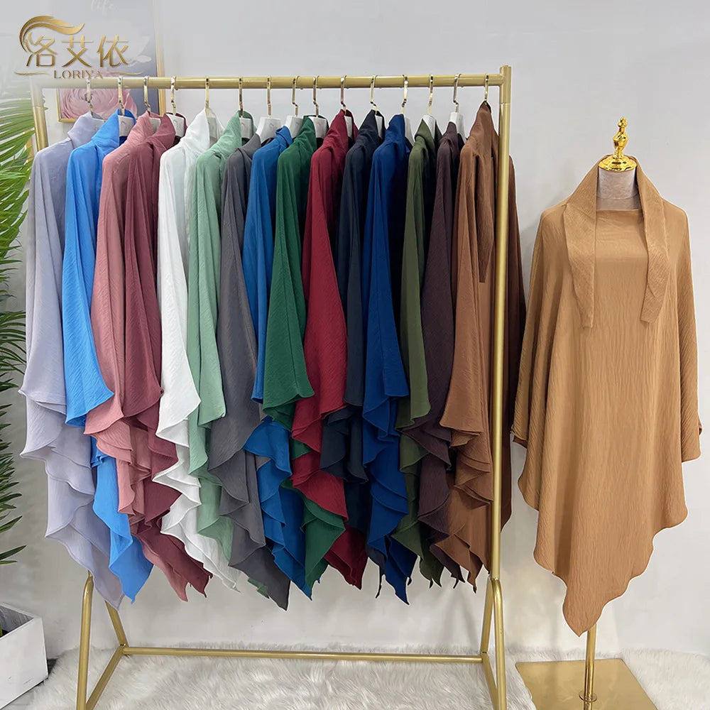 2023 Eid Traditional Muslim Prayer Islamic Khimar 1 Layer Summer Solid Color Prayer Abaya for Women