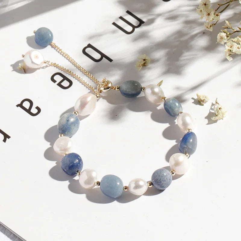 Korean Version of Simple Personality Jewelry Blue Aventurine Jade Freshwater Pearl Bracelet Women