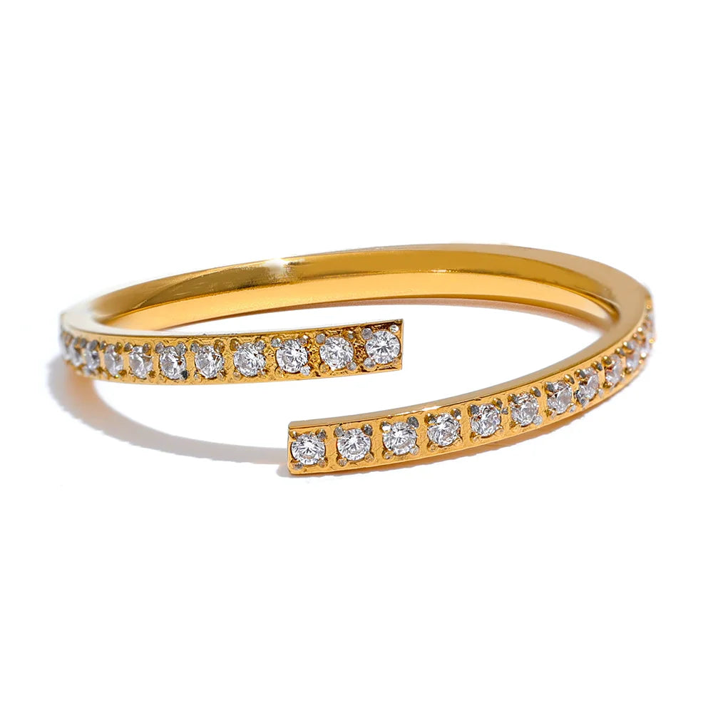 JINYOU 1180 Exquisite Minimalist Cubic Zirconia Stainless Steel Open Ring Women Chic Korean Fashion Golden Finger Jewelry