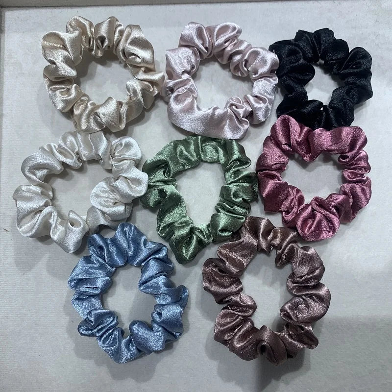 Sweet Minimalist Women's Hair Bands Small Imitation Silk Satin Elastic Skinny Ropes Ponytail Holder Scrunchies Polyester Hair