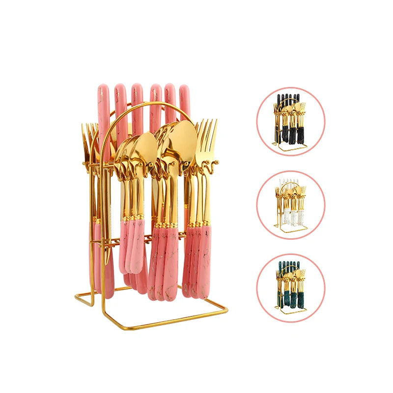 Fork and Spoon Gift Flatware Set Ceramic Spoon 24pcs Stainless Steel Cutlery Set With Ceramic Handle