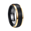 Comfort Fit Mens Black Brushed Tungsten Carbide Ring With Gold Plated Stepped Edge