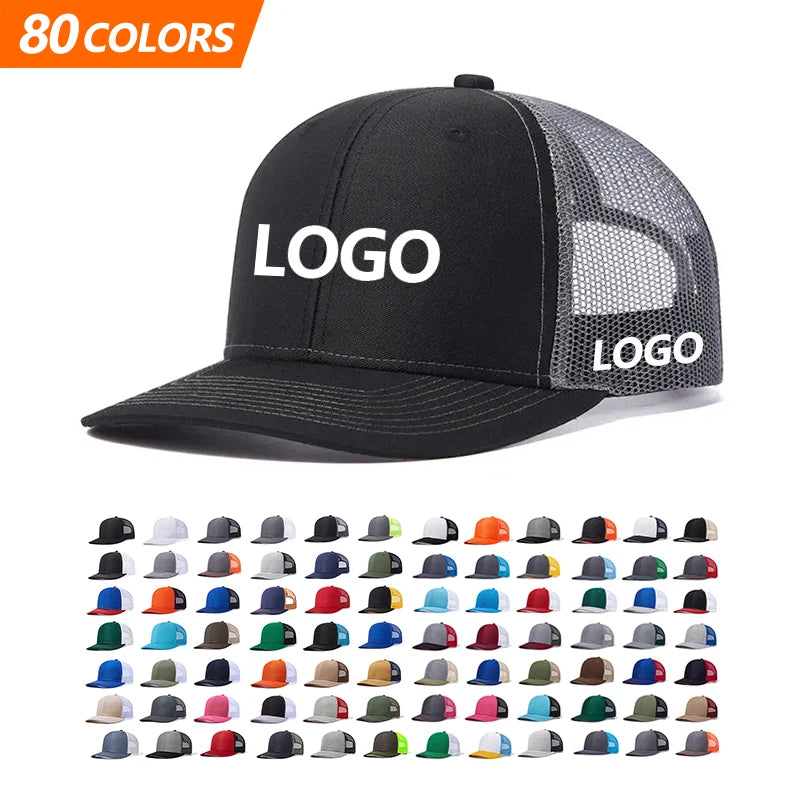80 Colors Solid High Quality Custom Logo 6 Panel Mesh Sports Golf Snapback Caps for Men Fitted Richardson 112 Trucker Hats