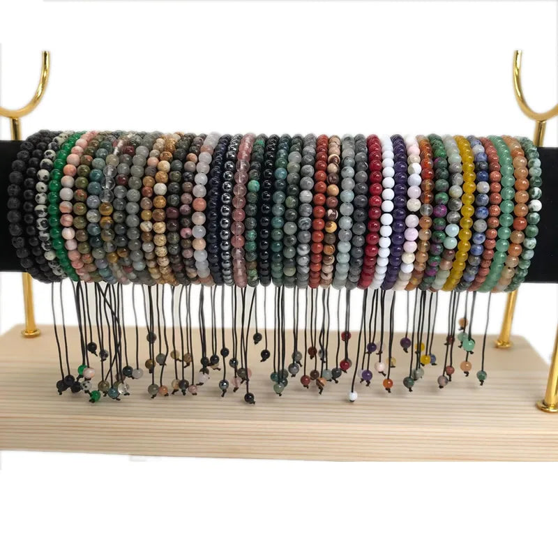 Adjustable Mini Natural Stone Agate Volcanic Beaded Bracelets & Bangle for Women Men Chakra Beads Braided Bracelet Charm Jewelry