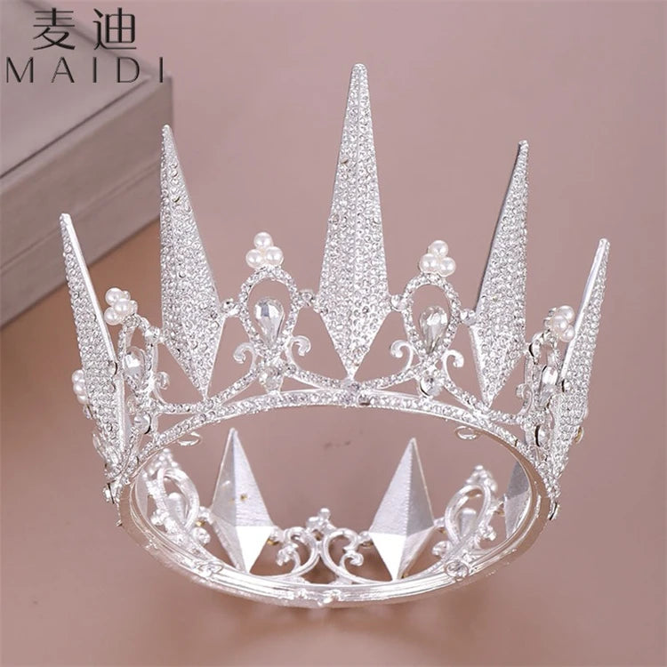 Wow Sheila Round Alloy Crowns for Queens Diamond Wedding Diadems Tiaras Golden Full Rhinestone Shape Bridal Head Pieces