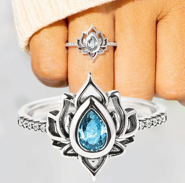 Fashion Jewelry Lotus Colorful Cubic Zircon Rings 925 Sterling Silver Tail Ring