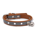 PU Leather Reflective Solid Cat Collar with Punk Rivet Pendant Bell Metal Buckle