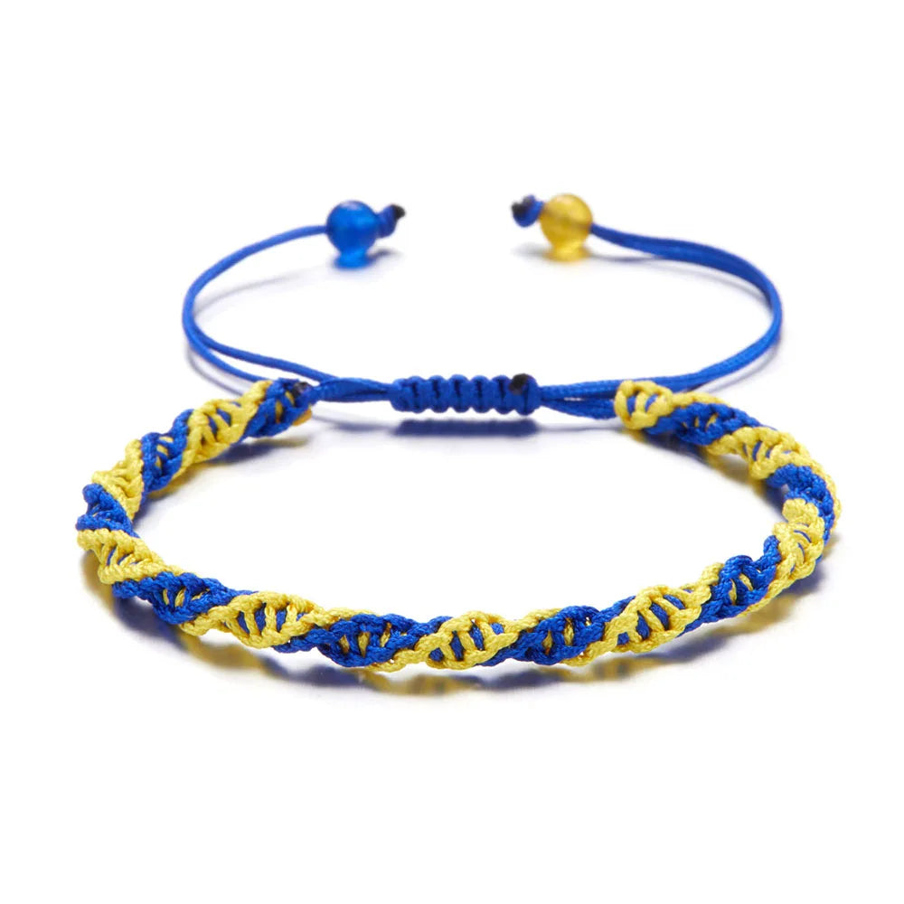 Boho Handmade Blue Yellow Cords String Braided Woven Bracelet Jewelry Handmade Sunflower Stone Bead Charm Bead