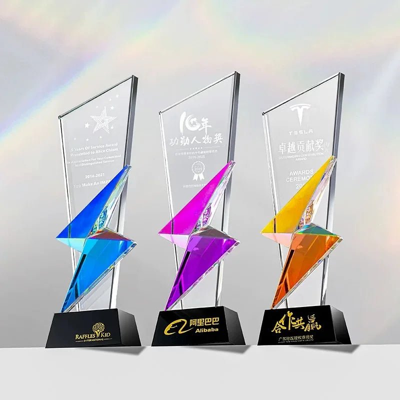 2024 New Design Rainbow Diamond Flashing Crystal Glass Awards Plaque Trophy MH-NJ0676