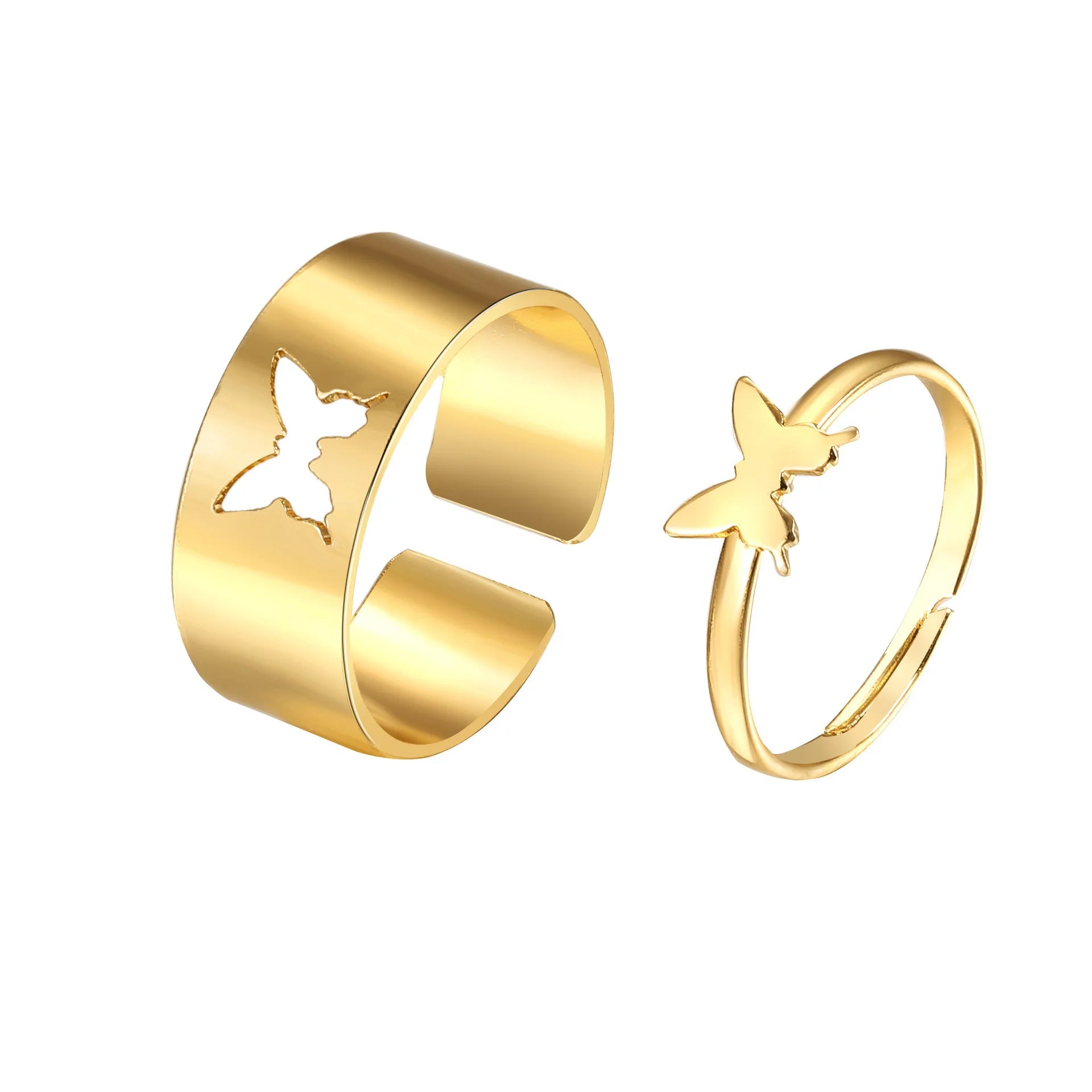 Trendy Gold Butterfly Rings for Women Men Lover Couple Rings Set Friendship Engagement Wedding Open Rings Jewelry