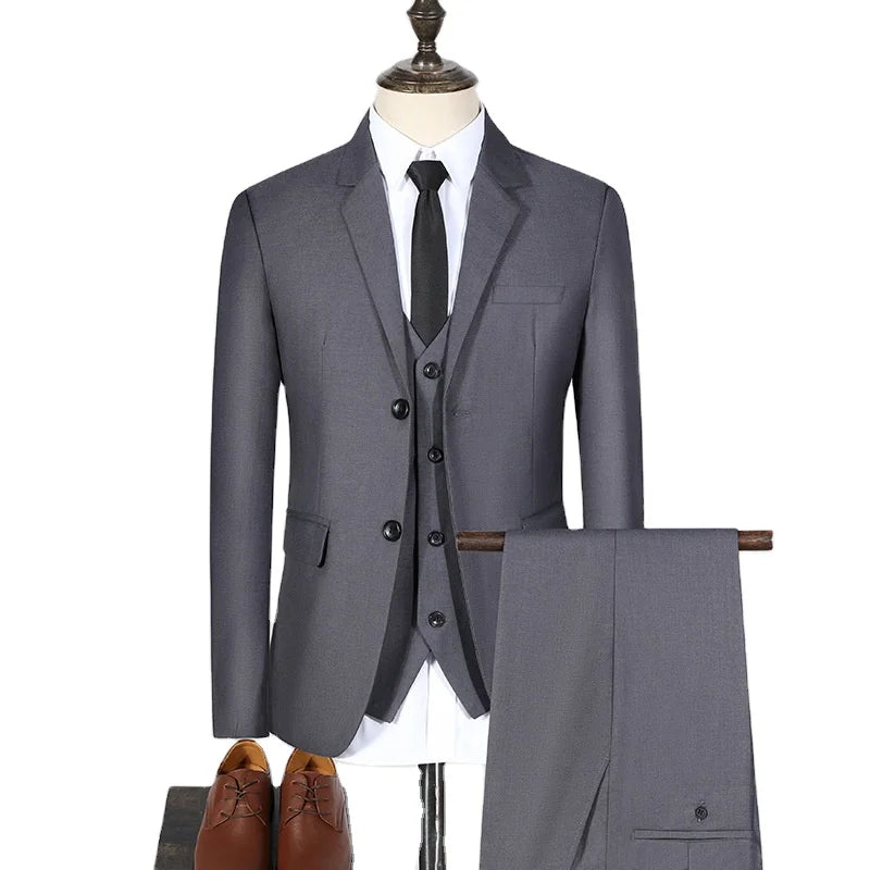 Plus Size Men Business Suit Three-pieces Pants Shirts Suits Sets Bridegroom Long Sleeve Men Wedding Suits 3 Pieces