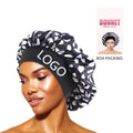 Paper Box Packing Wide Band Satin Bonnets and Hair Wraps Floral Print Sleep Cap Regular Size Hair Bonnet for Women