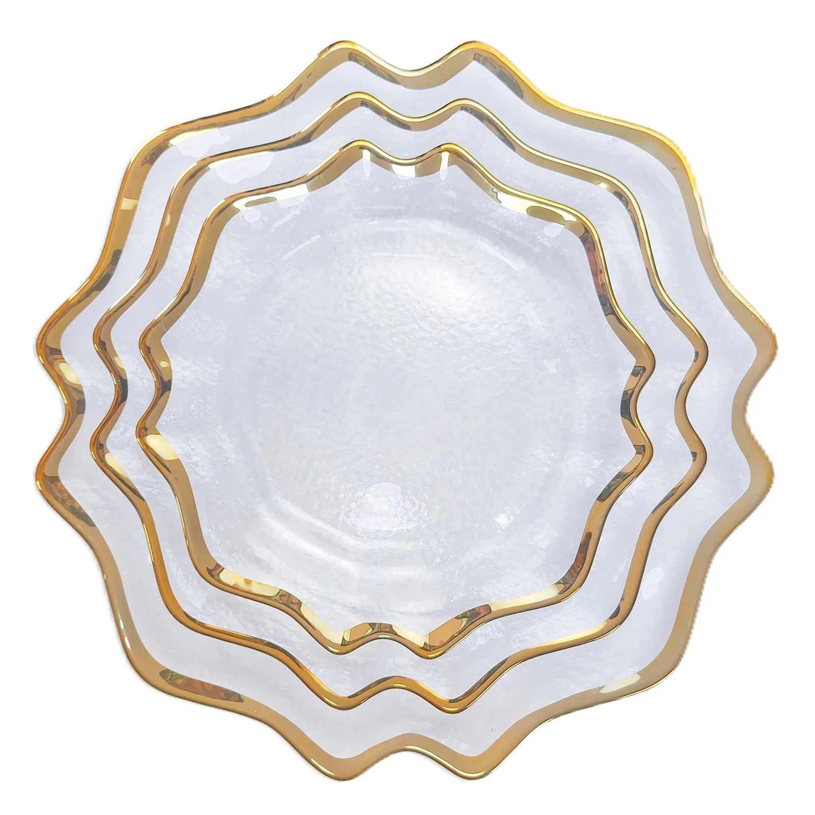 Clear Glass Charger Plate Sets Gold Edge Floral Enamel Design Transparent Floral Decorative  for Party Weddings