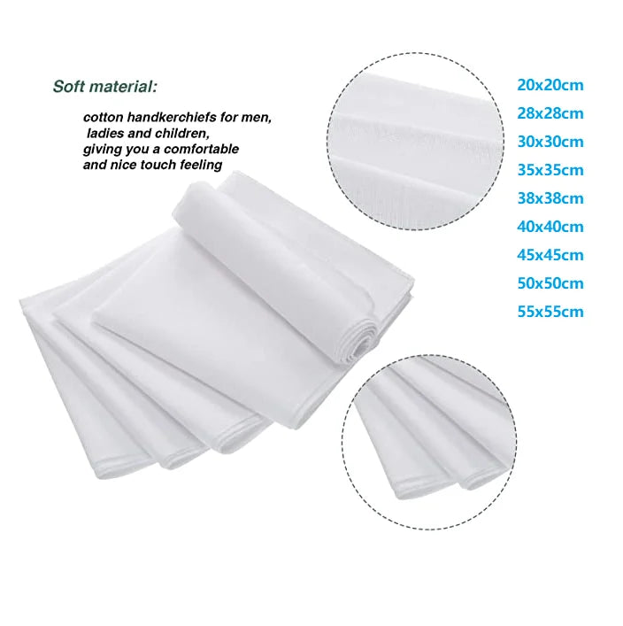Panuelo Blanco Various Size 100% Cotton Handkerchief Soft Blank White Bandanas for Children's Tea Parties Tie Dye DIY Drawing