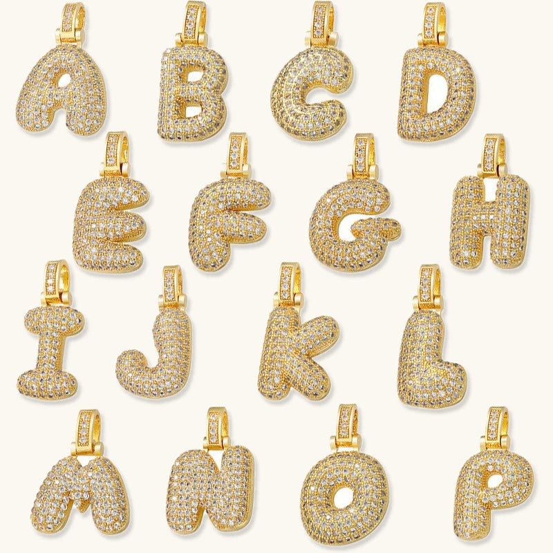 Fashion Personalized 18K Gold Alphabet Necklace Name Bubble Round Cubic Zirconia Hip Hop 26 Letter Pendants Necklace Jewelry