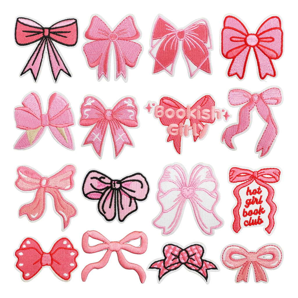Wholesale Pink Cute Bow Patch New Style Girly Pretty pink Bow Patches Embroidery Iron on Patches for Clothing Trucker Hats
