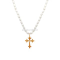AU750 18k Pure Gold Pearl Necklaces Solid Rose Gold Pedant Cross Necklaces Fine Jewelry Women Gift Popular