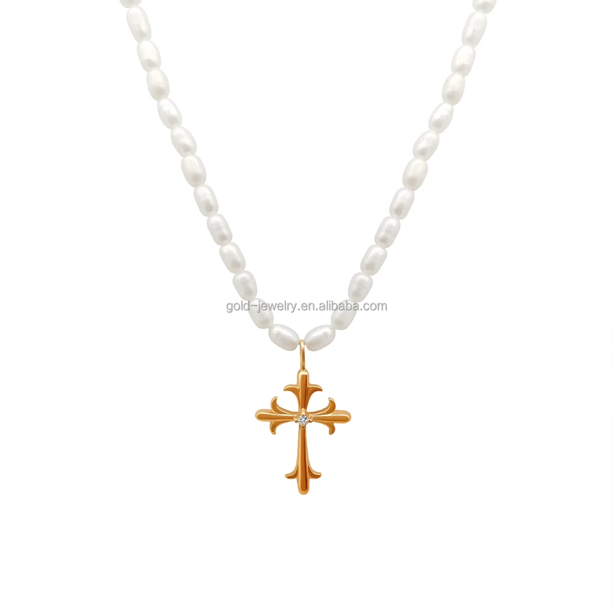 AU750 18k Pure Gold Pearl Necklaces Solid Rose Gold Pedant Cross Necklaces Fine Jewelry Women Gift Popular