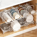Modern Steel Dish Rack Simple Pull-out Design for Home Kitchen Foldable and Sliding Under-Sink Plate Holder and Shelf