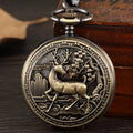 Vintage Bronze Deer Mechanical Pocket Watch Men Steampunk Hollow Unisex Skeleton Fob Hand Watch Chain Necklace Black Watch Gift