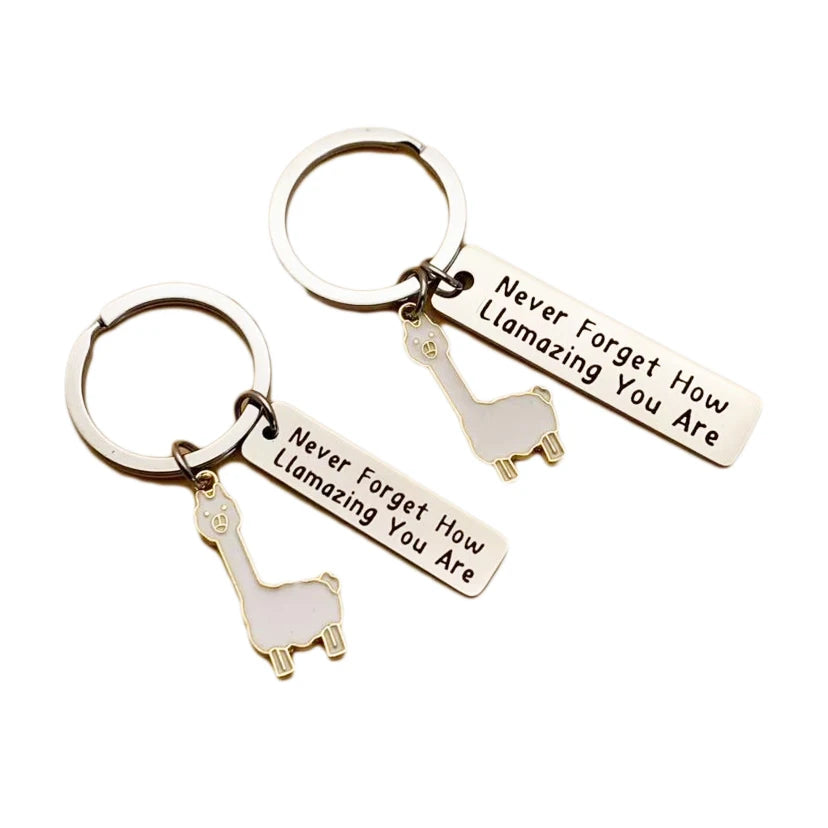 Custom logo Stainless Steel Metal Keychains Drive Safe Keychain With Llama Trinket Charms