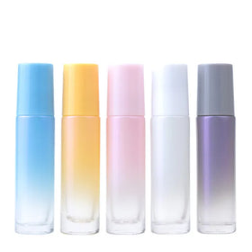 In Stock 10ml Pearlescent Fritillary Roll on Glass Bottle Laser Painting Colors Bottle With Steel Roller