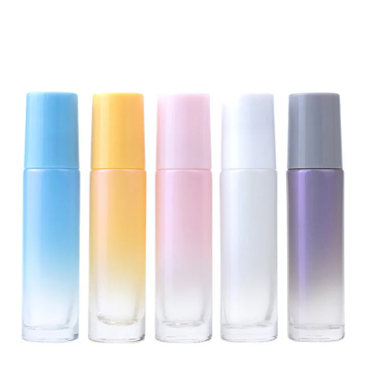 In Stock 10ml Pearlescent Fritillary Roll on Glass Bottle Laser Painting Colors Bottle With Steel Roller