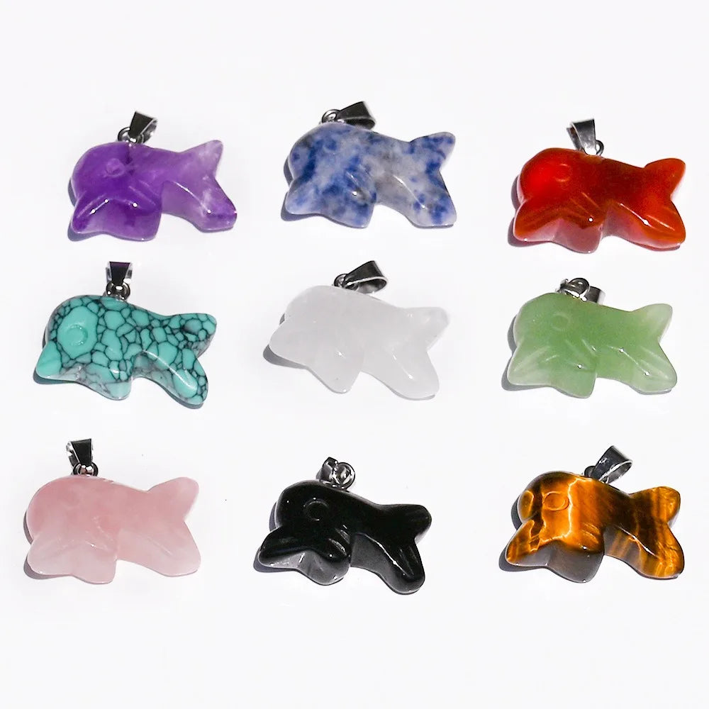 Hand Carved Dolphin Shape Natural Gemstone Pendant Healing Energy Fish Charm for Jewelry Making Fashion Pendants & Charms