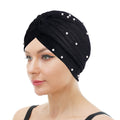 Promotional Beaded Bling Knotted Turban Headwrap Shinny Pearl Ruffle Twisted Turbans