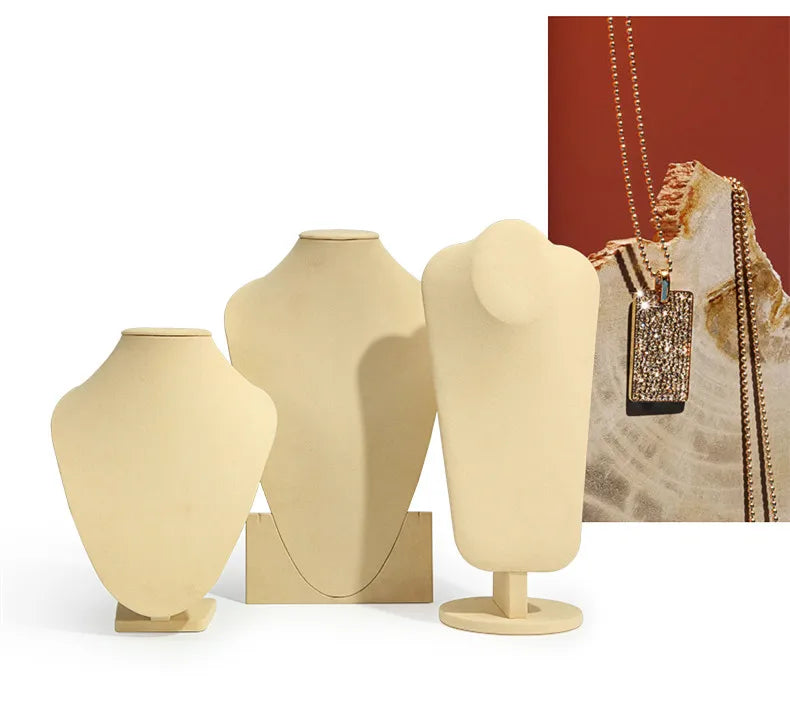 luxury Unique Fashion Beige Jewelry Necklace Display Stands Pendant Neck Bust Rack for jewelry showcase