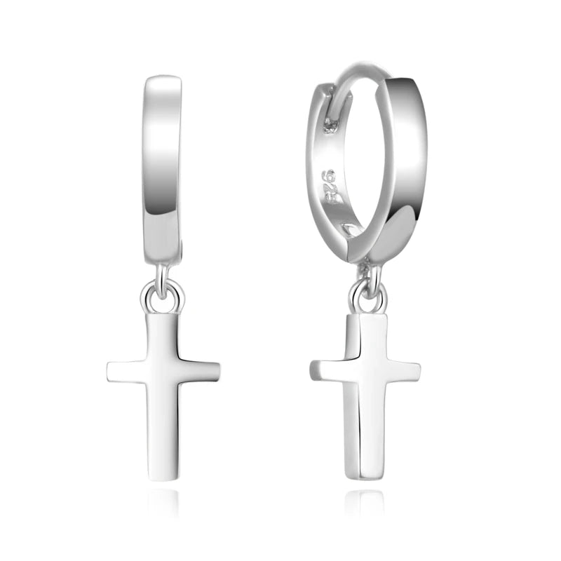925 Sterling Silver Cross Drop Earrings for Men Women Gold Plated Dangle Hoop Stylish Trendy Design for Engagement Wedding Party
