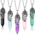Wholesale Natural Stone Crystal Hexagonal Pendant Necklace with Flower Packing Tip Quartz Yoga Healing Gemstone Bullet Pendant