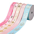 100% Satin Ribbon Printed pink Ribbon Hot Stamping 3D Gold/silver  Shiny logo for Wrapping Flower
