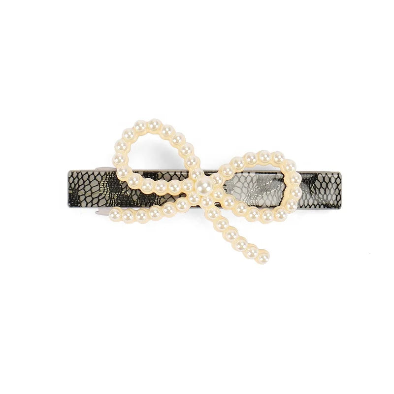 Elegant Pearls Bow Hair Barrette Clips Delicate Cellulose Acetate Hair Clip Girls Pearl Bow Hair Clips