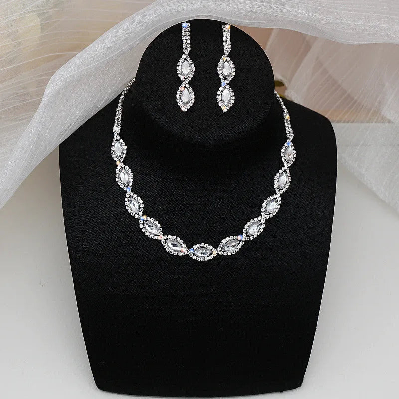 Manufacturer Direct Supply Two Piece Dress Versatile Rhinestone Earrings Necklace Jewelry Women's Set for Women