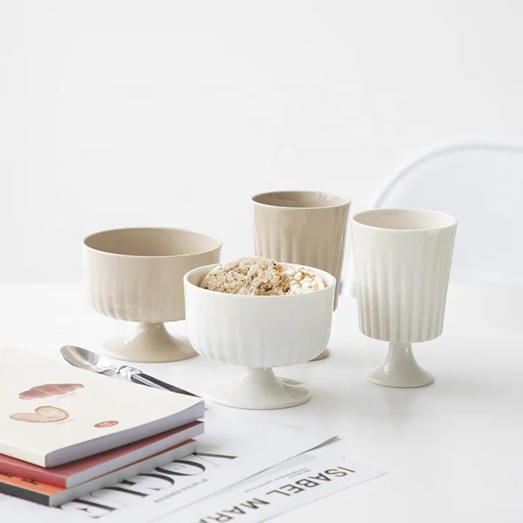 Creative Ceramic Water Cup Embossed Goblet Ceramic Ice Cream Cup Home Cocktail Cup