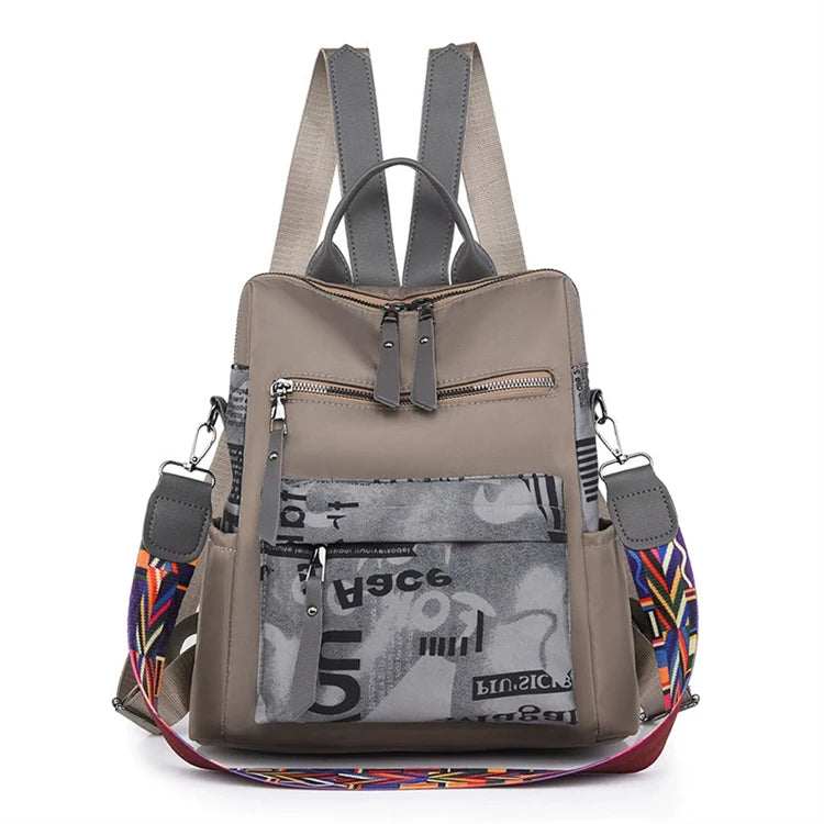 Large Capacity Vintage Embroidered Nylon Women's Backpack Luxury Zipper Closure with Polyester Lining Waterproof Lady Style