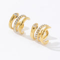 Modern Style Diamonds Gold Plated Trendy Stainless Steel Women Hug Double Hoop Zircon Snake Earrings