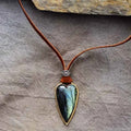 Labradorite Boho Leather Cord Pendant Necklace Natural Stone Heart Shape Bohemia Wedding Party Jewelry with Rope Chain