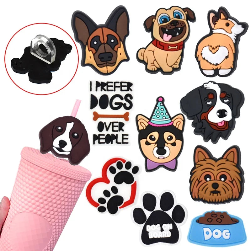 Welsh Corgi Pembroke Straw Toppers Charms Bullies German Shepherd Dogs on Board Pet Lovers Straw Toppers Charms