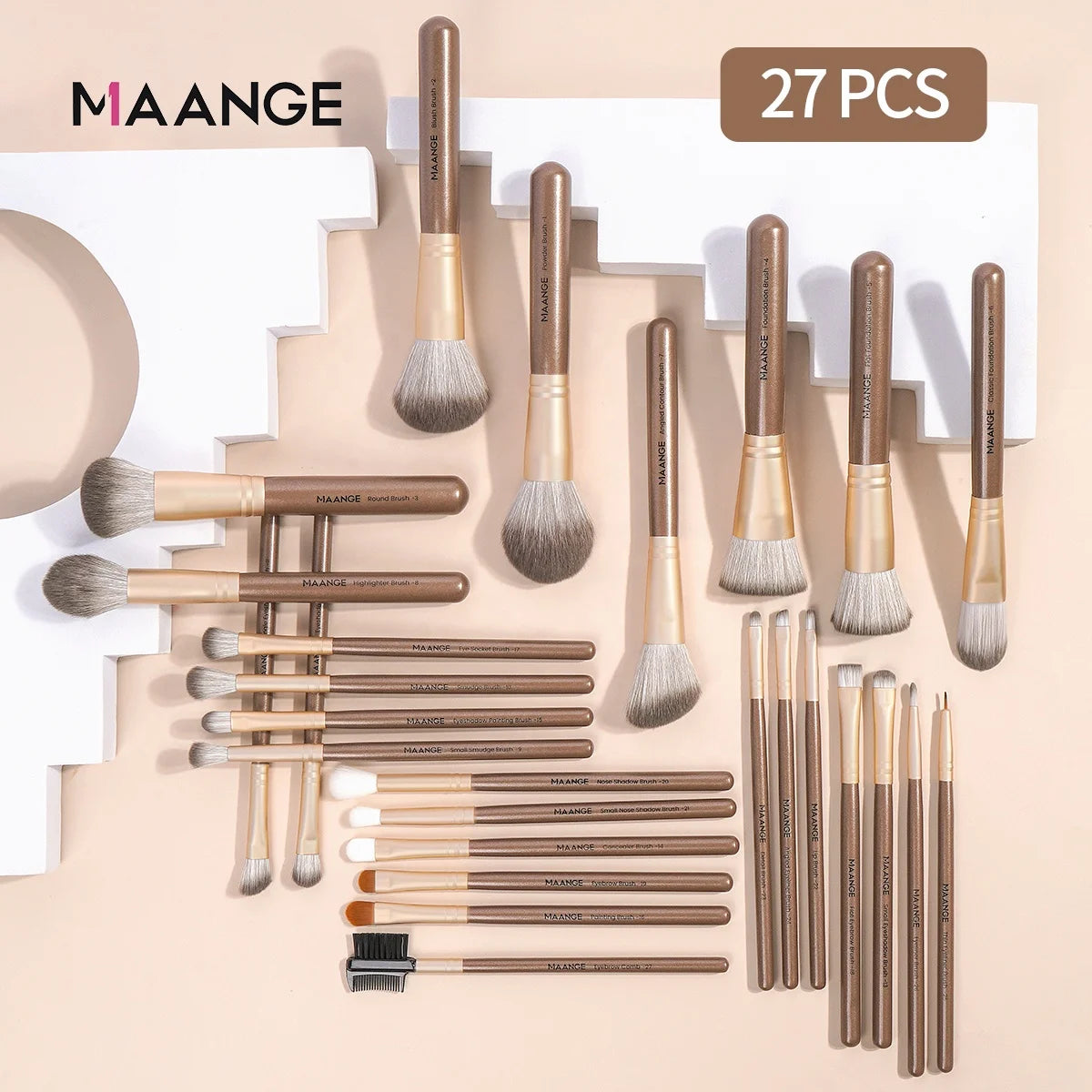MAANGE Private Label 27pcs High Quality Matte pink  Makeup Brush Set Professional Best Foundational Brush Makeup Sets