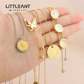 Little Ant Jewelry Gold Plated Coin Necklace Stainless Steel Butterfly Pendant Necklace