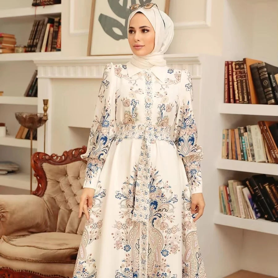 Muslim Clothing Islamic Women Floral Abaya Long Dress Middle East Arab Court Style Dresses Women Lady Elegant