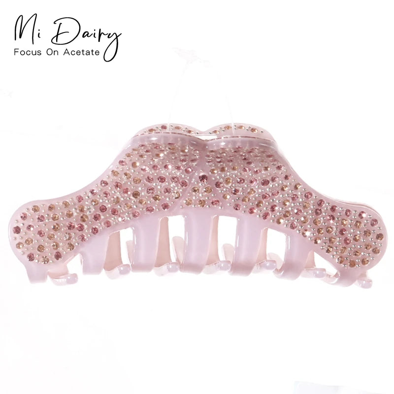 Mi Dairy New Arrival Mouse Shape Diamond pink Hair Claw Multicolour Acrylic Printing Translucent Hair Clips 223485