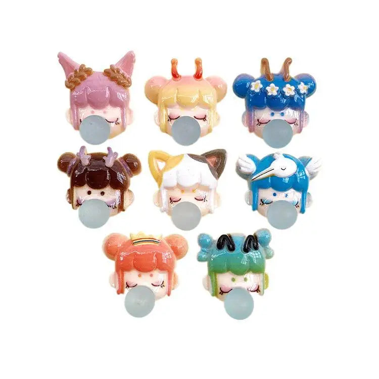 Flatback Cream Glue Accessories Net Red Cute Bubble Blowing Girl Miniature Diy Resin Mobile Phone case Decoration Material